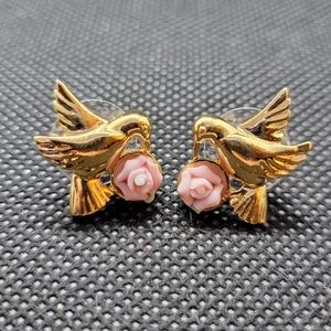 Vintage Avon Hummingbird Rose Earrings
